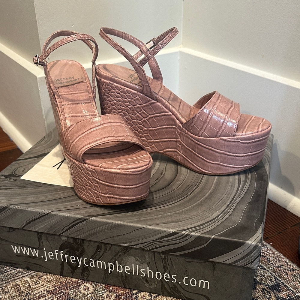 Jeffrey Campbell Blush Croc Wedge Sandals